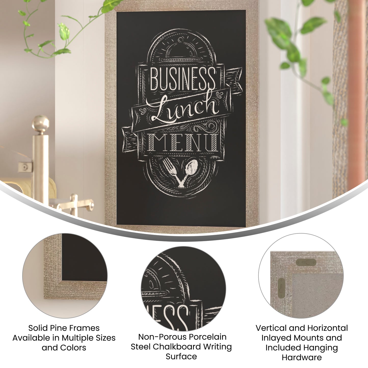 Canterbury 24" x 36" Weathered Wall Mount Magnetic Chalkboard Sign with Eraser, Hanging Wall Chalkboard Memo Board for Home, School, or Business Weathered Brown HGWA-6GD-CRE8-264315-GG