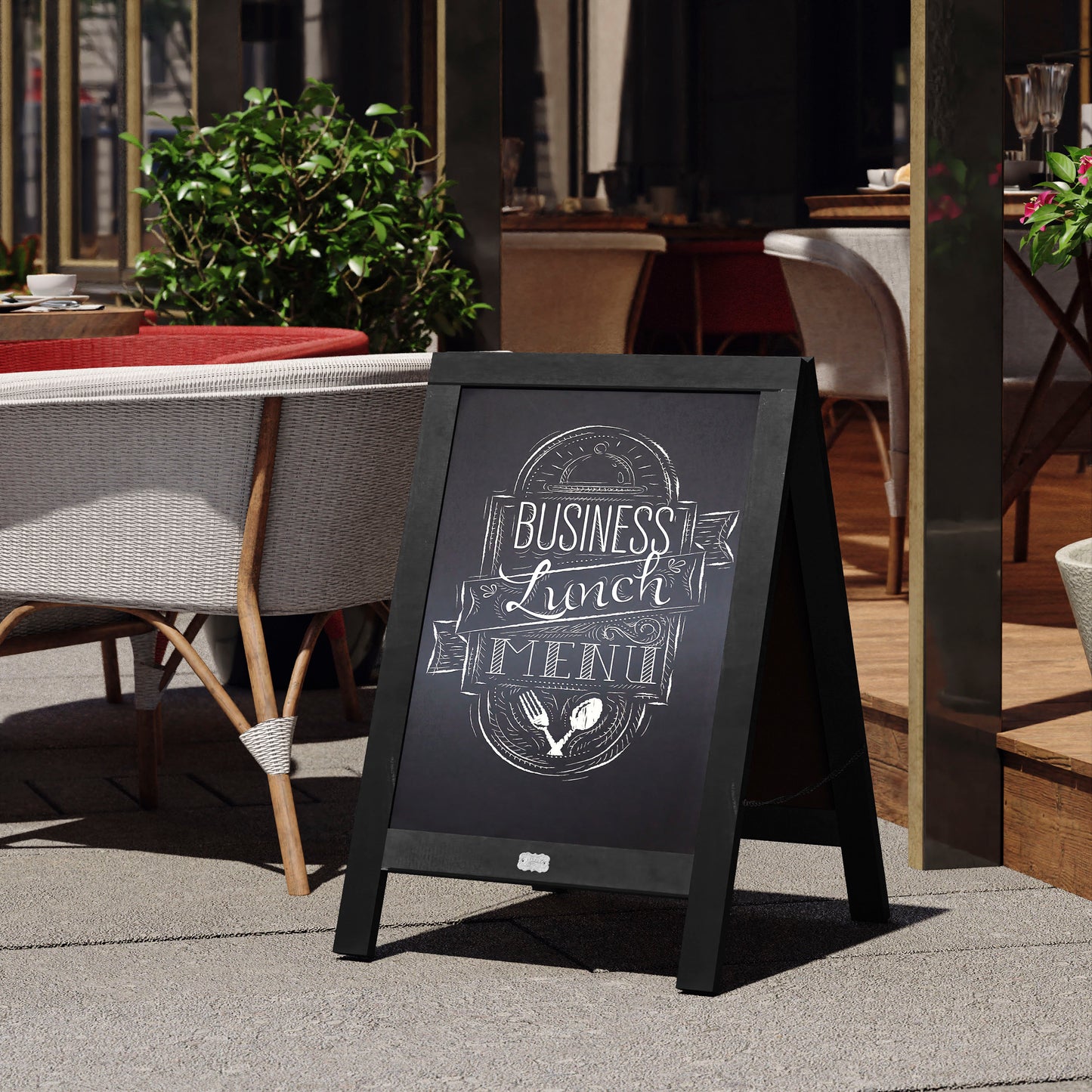 Canterbury 30" x 20" Vintage Wooden A-Frame Magnetic Indoor/Outdoor Chalkboard Sign, Freestanding Double Sided Extra Large Message Board, Black Black