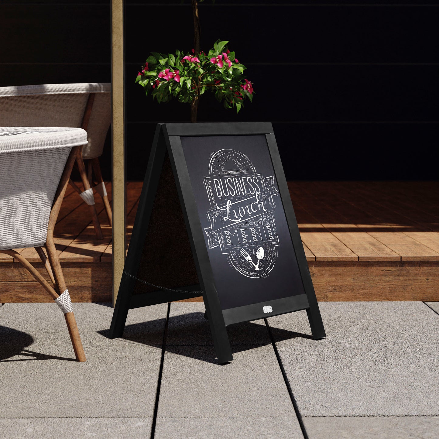 Canterbury 30" x 20" Vintage Wooden A-Frame Magnetic Indoor/Outdoor Chalkboard Sign, Freestanding Double Sided Extra Large Message Board, Black Black