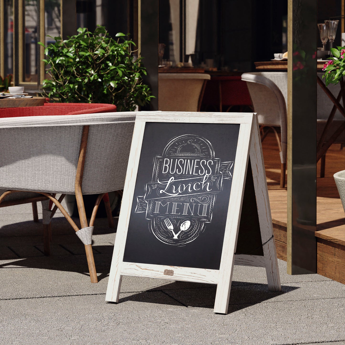 Canterbury 30" x 20" Vintage Wooden A-Frame Magnetic Indoor/Outdoor Chalkboard Sign, Freestanding Double Sided Extra Large Message Board, White Wash White Wash HGWA-CB-3020-WHWSH-GG