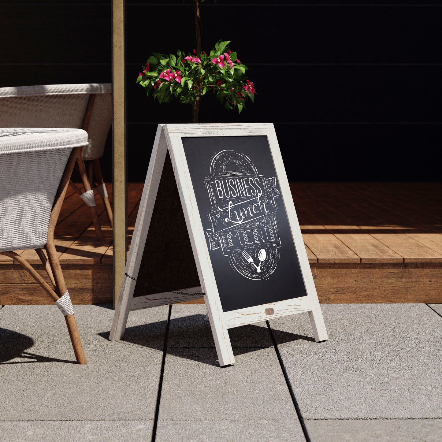 Canterbury 30" x 20" Vintage Wooden A-Frame Magnetic Indoor/Outdoor Chalkboard Sign, Freestanding Double Sided Extra Large Message Board, White Wash White Wash HGWA-CB-3020-WHWSH-GG