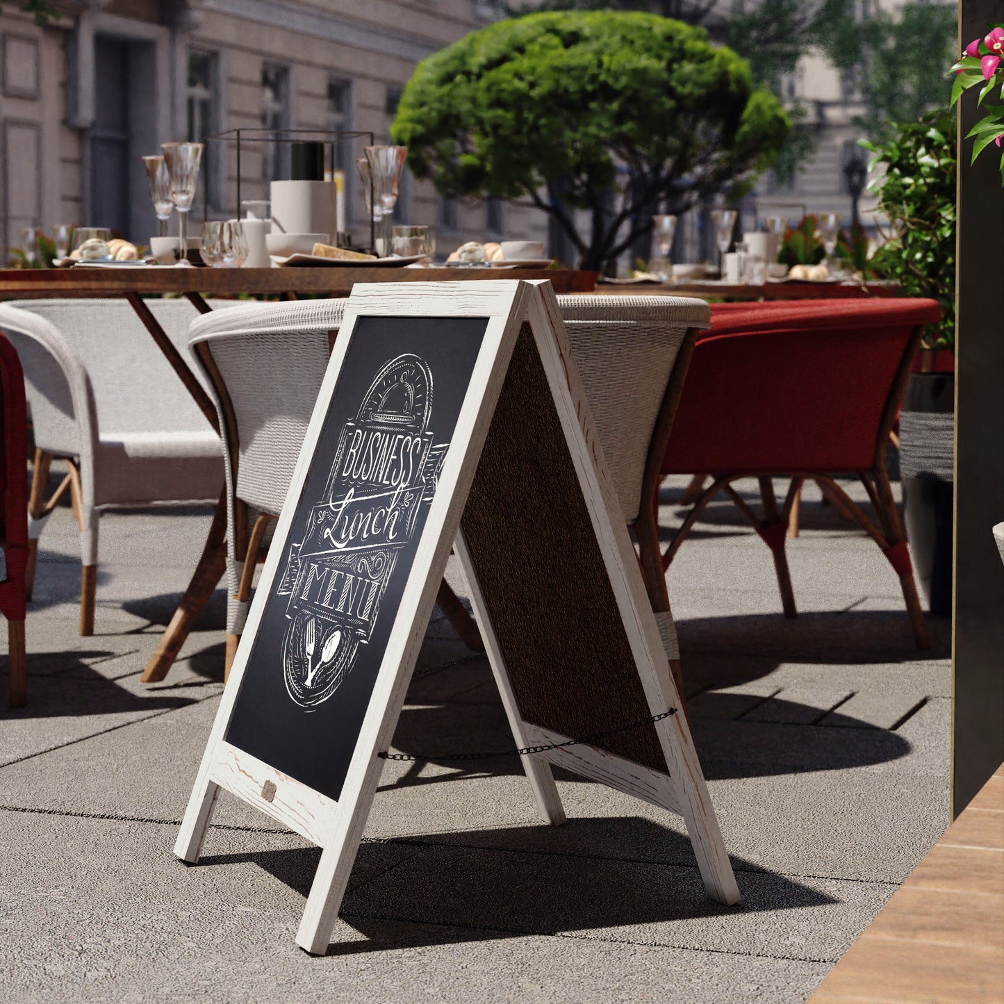 Canterbury 30" x 20" Vintage Wooden A-Frame Magnetic Indoor/Outdoor Chalkboard Sign, Freestanding Double Sided Extra Large Message Board, White Wash White Wash HGWA-CB-3020-WHWSH-GG
