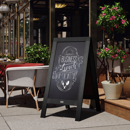 Canterbury Black 48x24 Vintage Wooden A-Frame Indoor/Outdoor A-Frame Magnetic Chalkboard Sign Set with 8 Chalk Markers, 10 Stencils, 2 Magnets Black