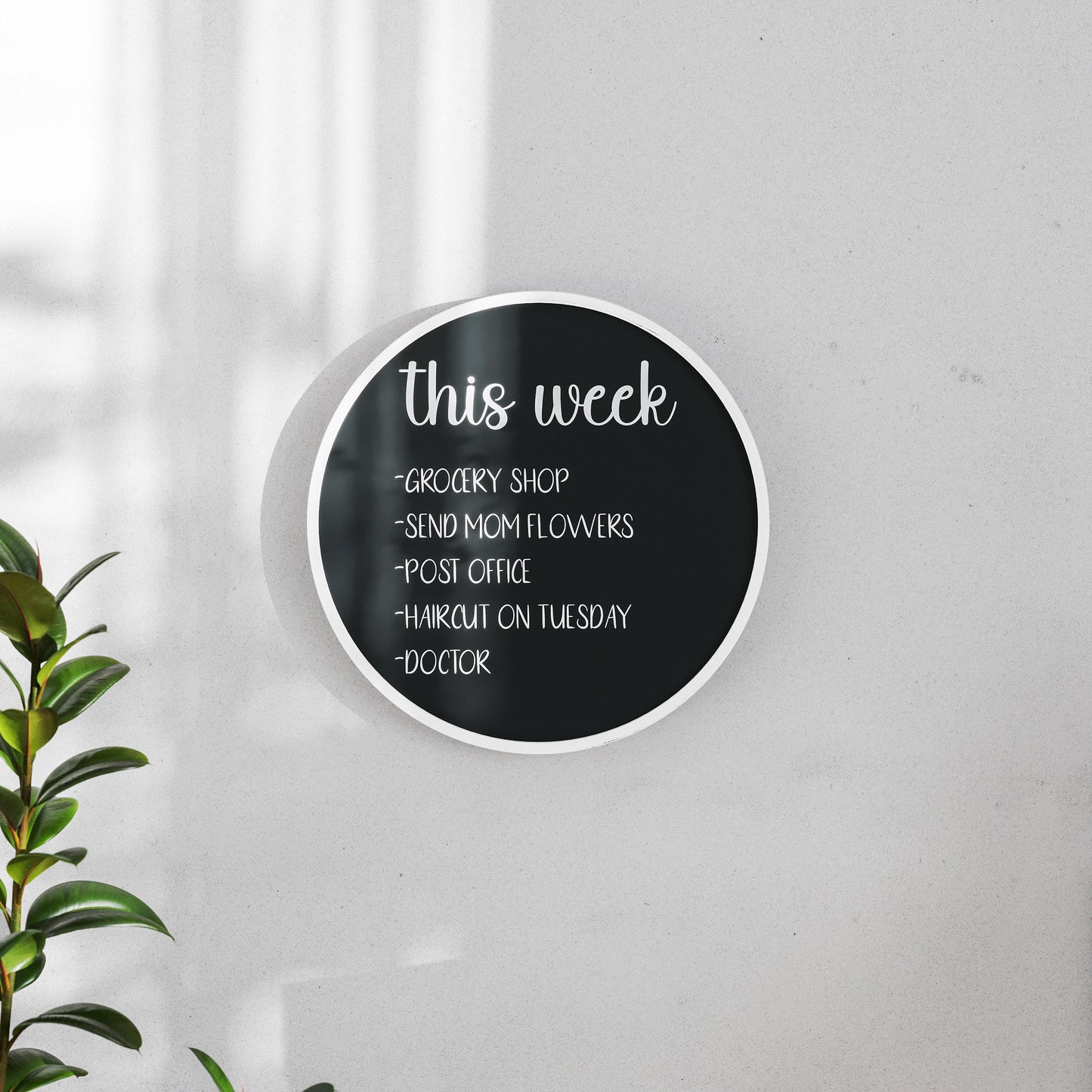 Canterbury 18" Round Wall Mounted Magnetic Chalkboard for Home or Business with Eraser and Chalk in Whitewash Pine Wood Frame White Washed