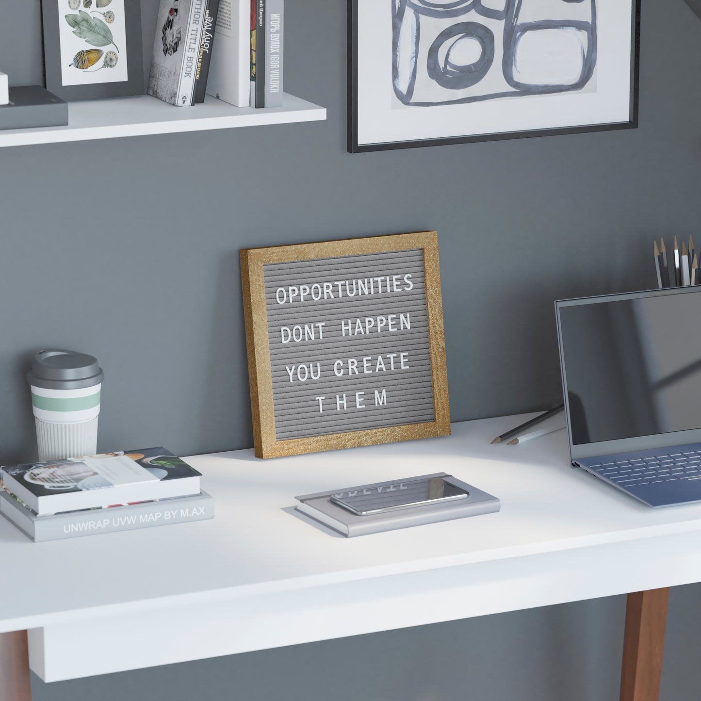 Gracie 10x10 Felt Letter Board with Wooden Frame, 389 PP Letters Including Numbers, Symbols and Icons, Canvas Carrying Case, Weathered Wood/Gray Felt Weathered Wood Frame/Gray Felt
