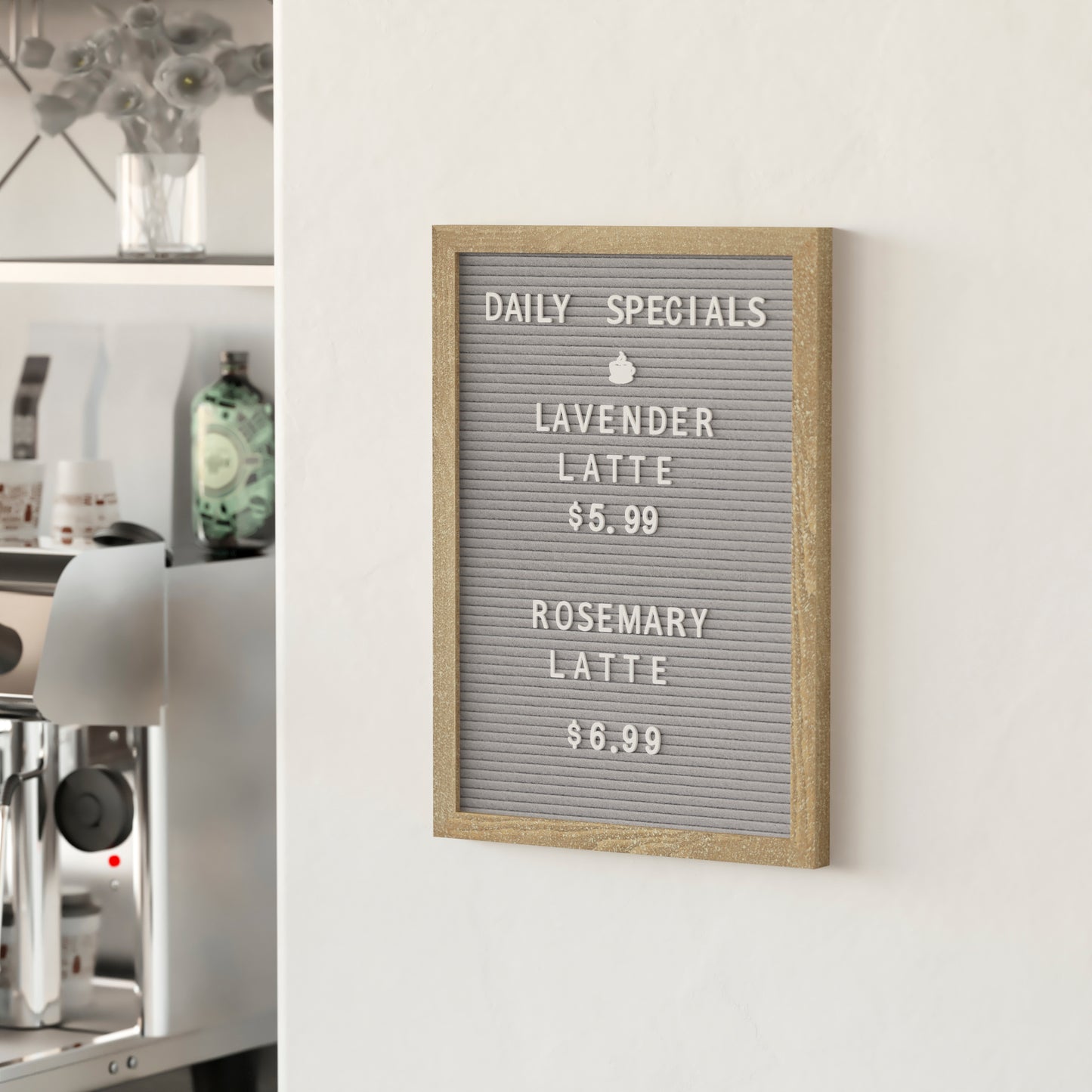 Gracie 12x17 Felt Letter Board with Wooden Frame, 389 PP Letters Including Numbers, Symbols and Icons, Canvas Carrying Case, Weathered Wood/Gray Felt Weathered Wood Frame/Gray Felt