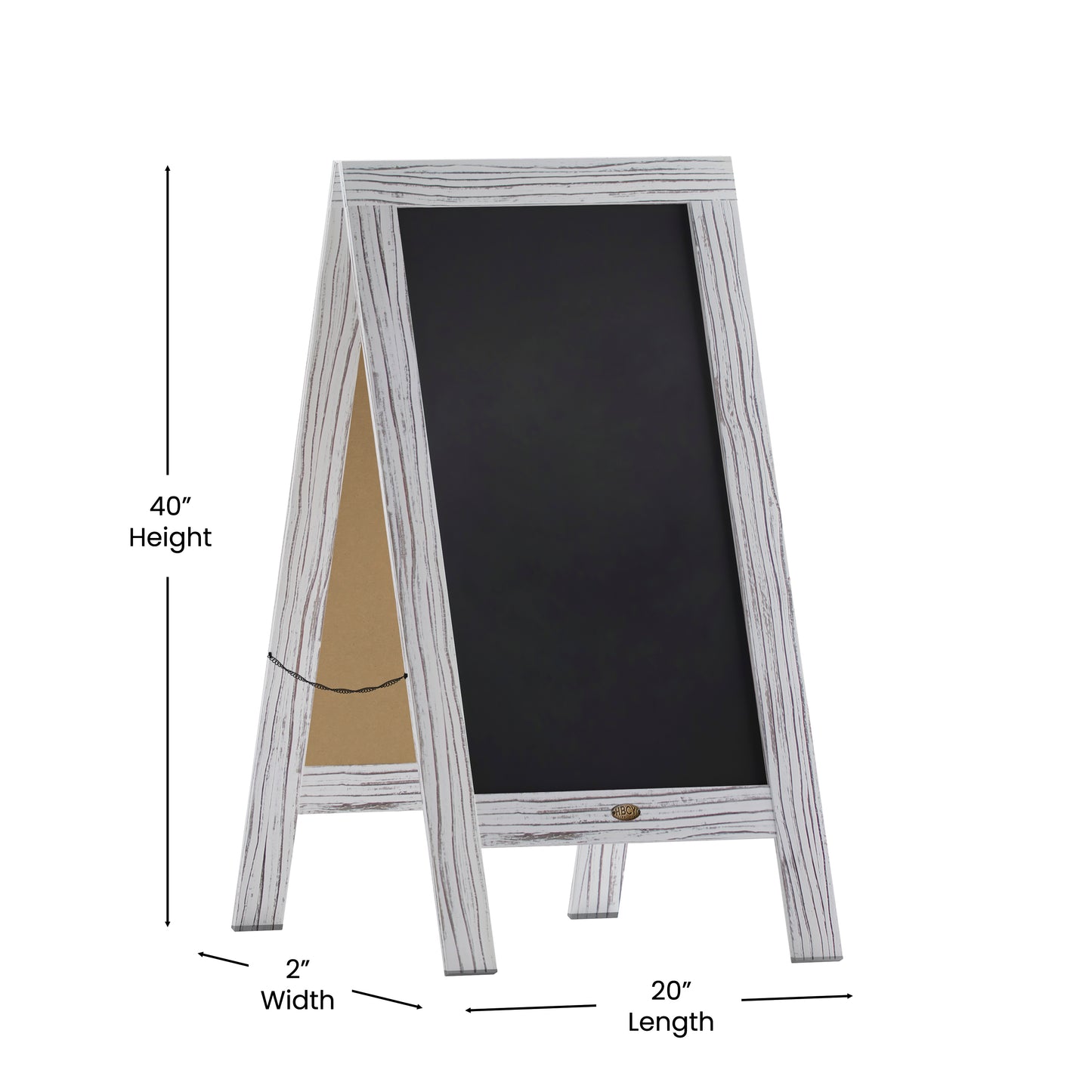 Canterbury 40" x 20" Whitewashed Wooden Indoor/Outdoor A-Frame Magnetic Chalkboard Sign Set - 8 Chalk Markers, 10 Stencils, 2 Magnets, and Eraser White Wash