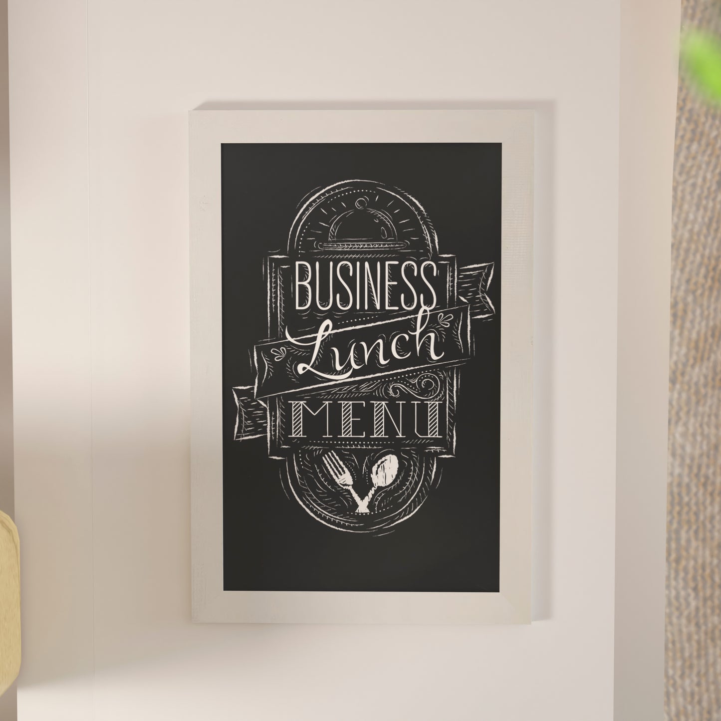 Canterbury 20" x 30" White Wall Mount Magnetic Chalkboard Sign with Eraser, Hanging Wall Chalkboard Memo Board for Home, School, or Business Solid White