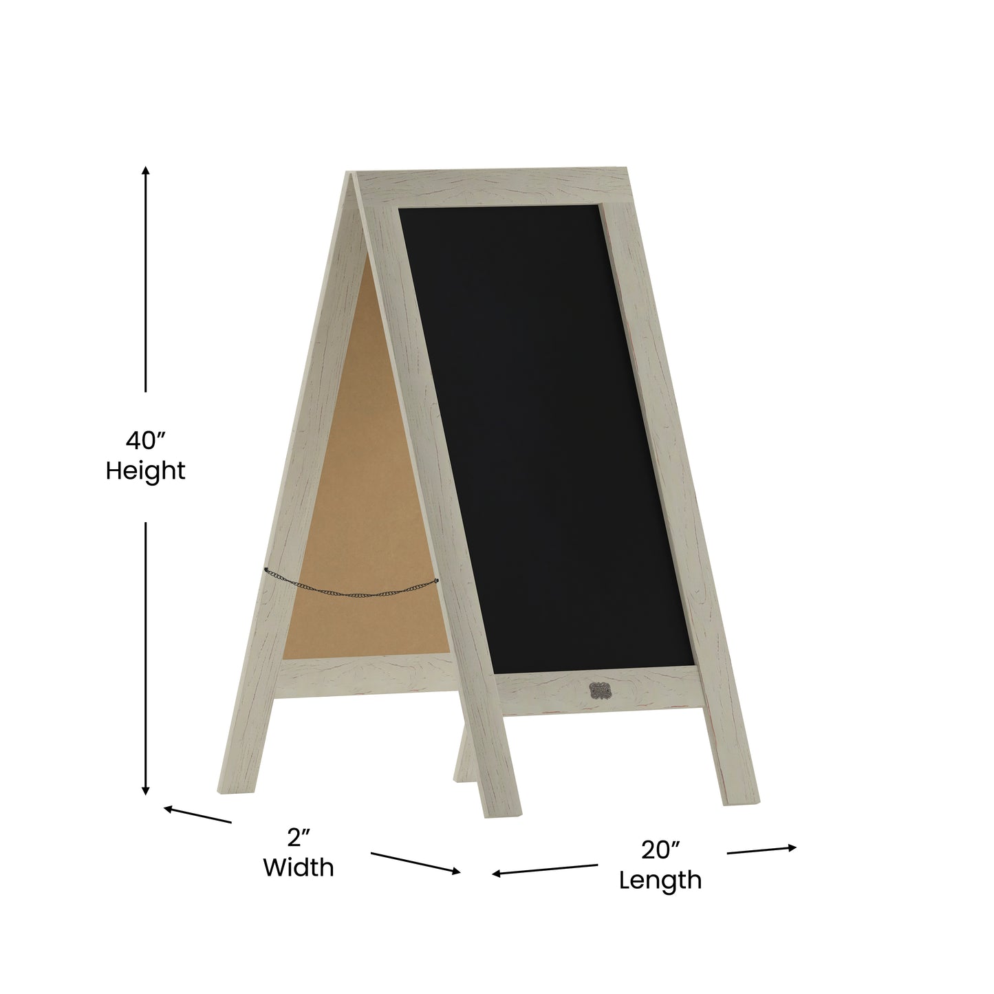 Canterbury 40" x 20" Vintage Wooden A-Frame Magnetic Indoor/Outdoor Chalkboard Sign, Freestanding Double Sided Extra Large Message Board, White Solid White HGWA-GDI-CRE8-454315-GG