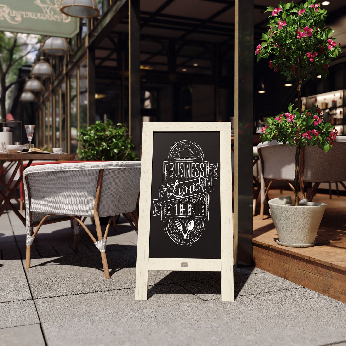 Canterbury 40" x 20" Vintage Wooden A-Frame Magnetic Indoor/Outdoor Chalkboard Sign, Freestanding Double Sided Extra Large Message Board, White Solid White HGWA-GDI-CRE8-454315-GG