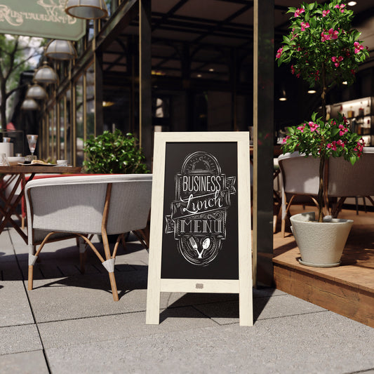 Canterbury 40" x 20" Vintage Wooden A-Frame Magnetic Indoor/Outdoor Chalkboard Sign, Freestanding Double Sided Extra Large Message Board, White Solid White