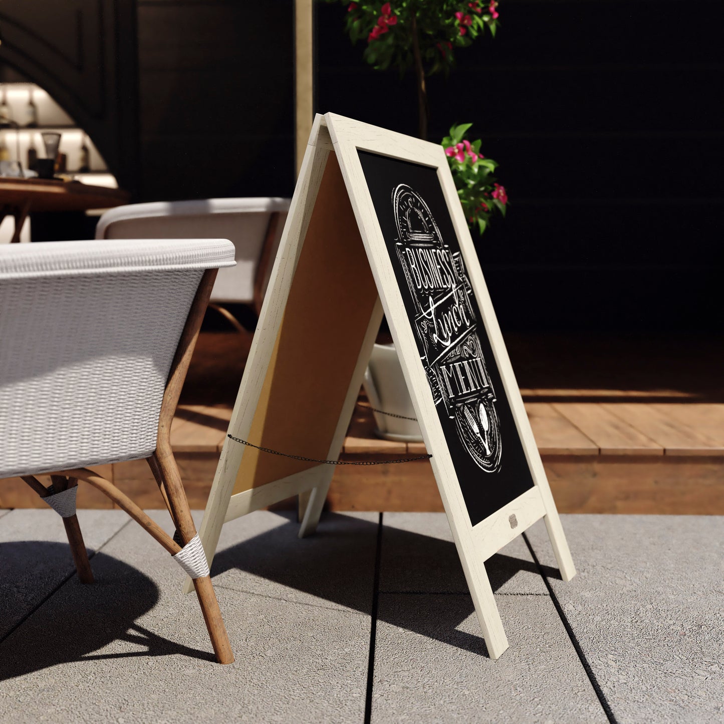 Canterbury 40" x 20" Vintage Wooden A-Frame Magnetic Indoor/Outdoor Chalkboard Sign, Freestanding Double Sided Extra Large Message Board, White Solid White HGWA-GDI-CRE8-454315-GG
