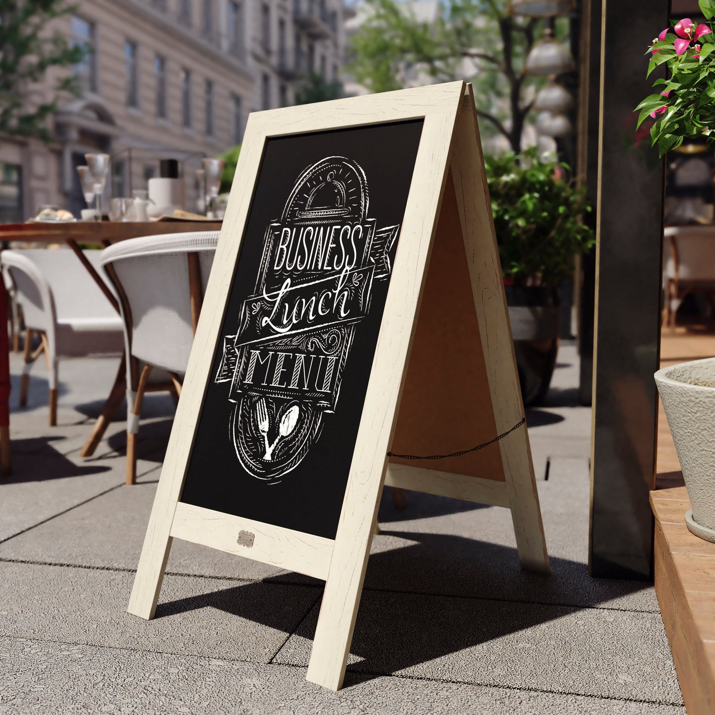 Canterbury 40" x 20" Vintage Wooden A-Frame Magnetic Indoor/Outdoor Chalkboard Sign, Freestanding Double Sided Extra Large Message Board, White Solid White HGWA-GDI-CRE8-454315-GG