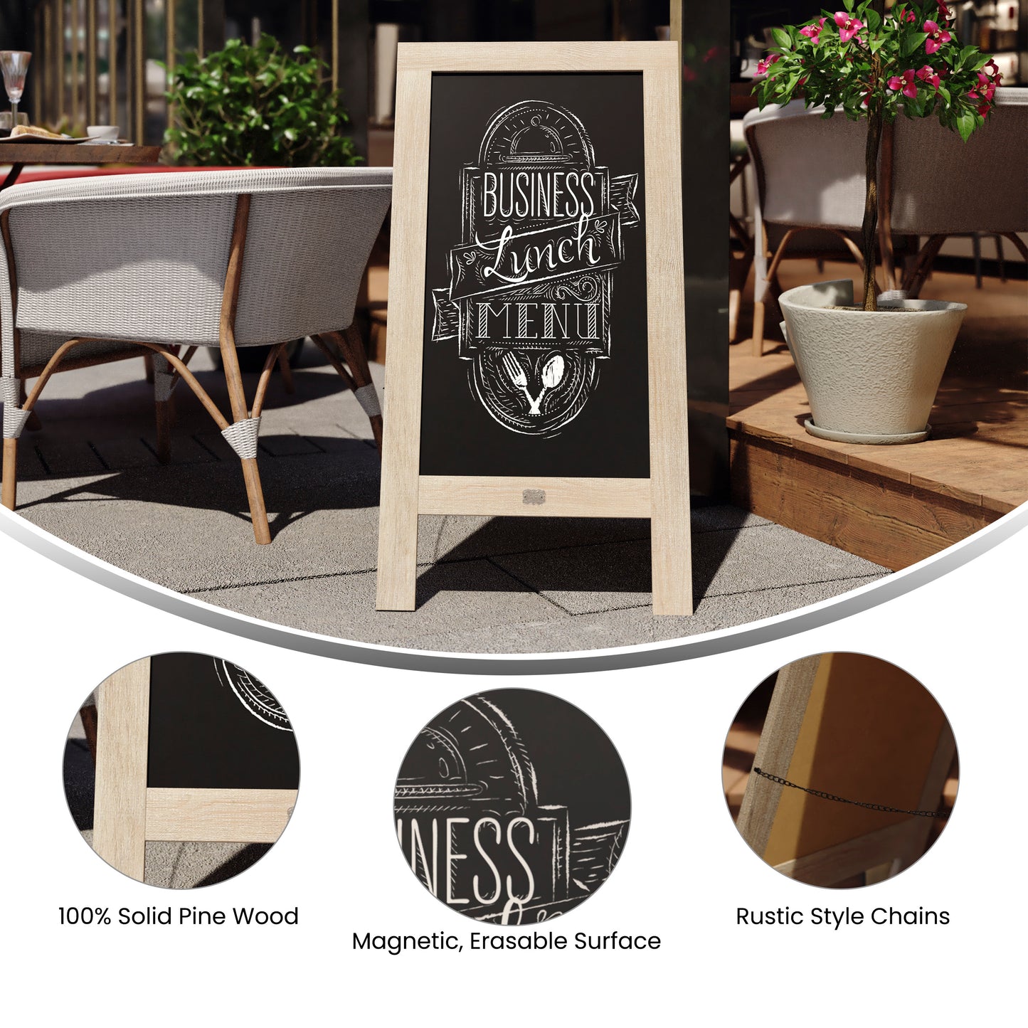 Canterbury 40" x 20" Vintage Wooden A-Frame Magnetic Indoor/Outdoor Chalkboard Sign, Freestanding Double Sided Extra Large Message Board, Weathered Weathered Brown