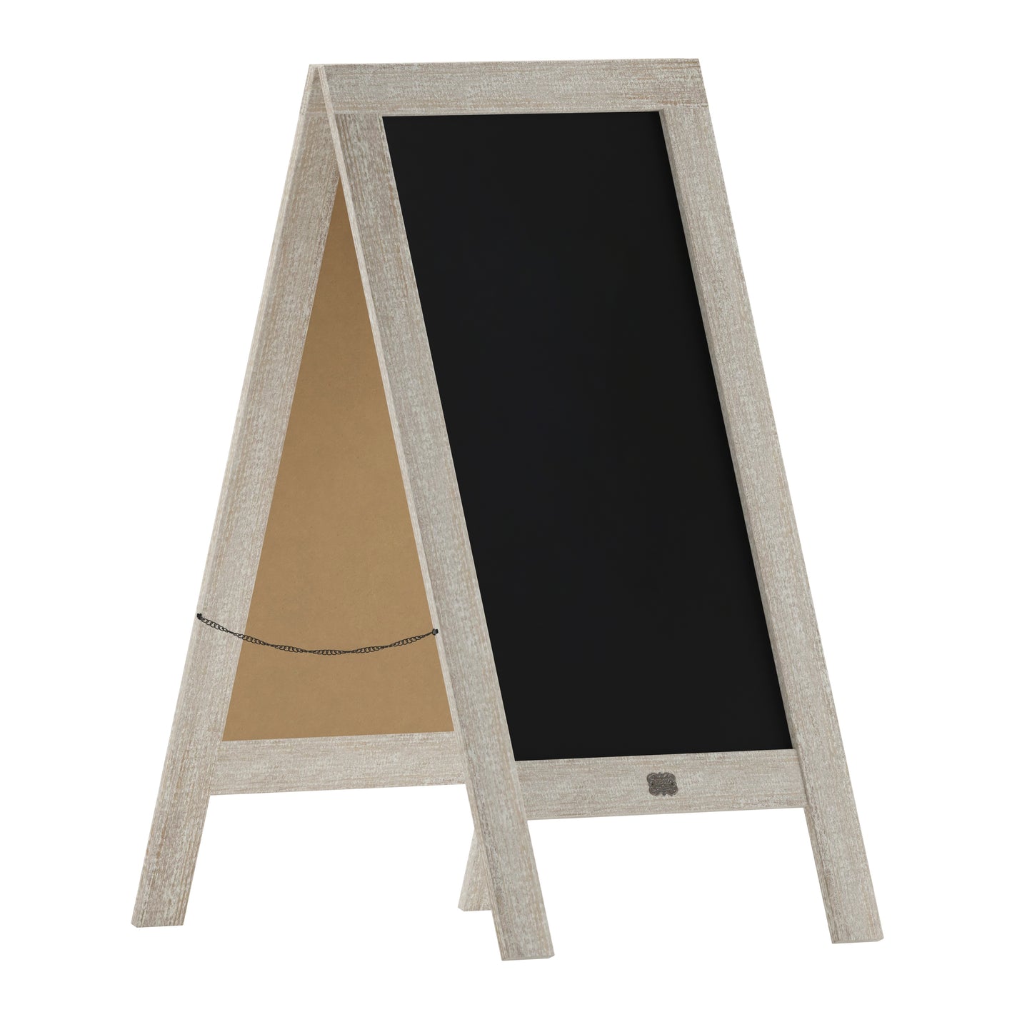 Canterbury 40" x 20" Weathered Wooden Indoor/Outdoor A-Frame Magnetic Chalkboard Sign Set with 8 Chalk Markers, 10 Stencils, and 2 Magnets, and Eraser Weathered Brown
