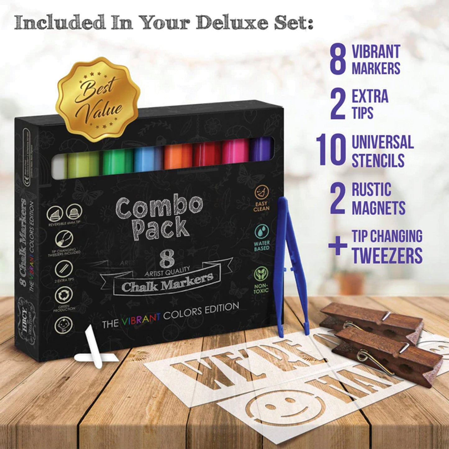 Canterbury 40" x 20" Graywashed Wooden Indoor/Outdoor A-Frame Magnetic Chalkboard Sign Set with 8 Chalk Markers, 10 Stencils, 2 Magnets, and Eraser Gray Wash