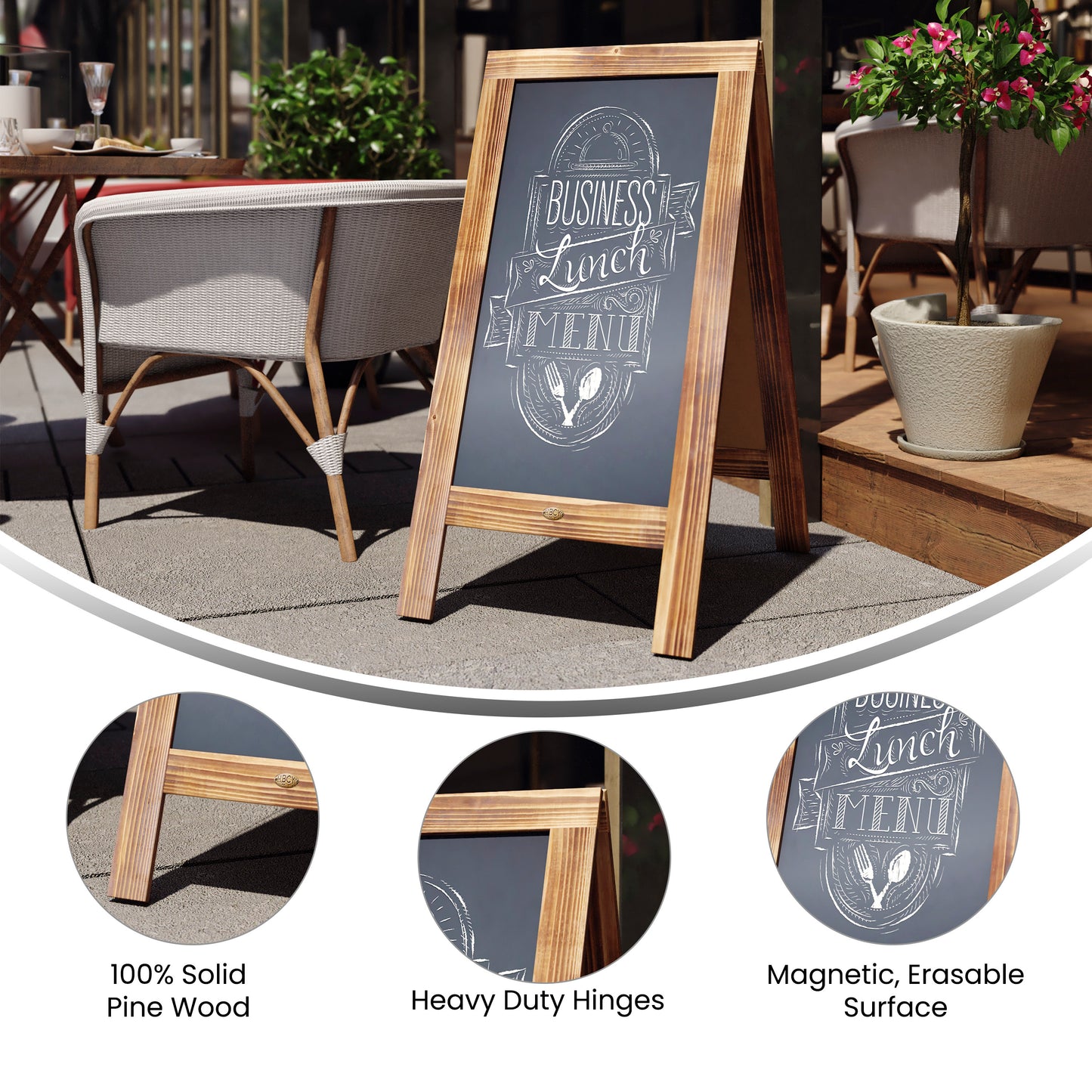 Canterbury 40" x 20" Vintage Wooden A-Frame Magnetic Indoor/Outdoor Chalkboard Sign, Freestanding Double Sided Extra Large Message Board, Rustic Brown Rustic Brown HGWA-GDIS-CRE8-442315-GG