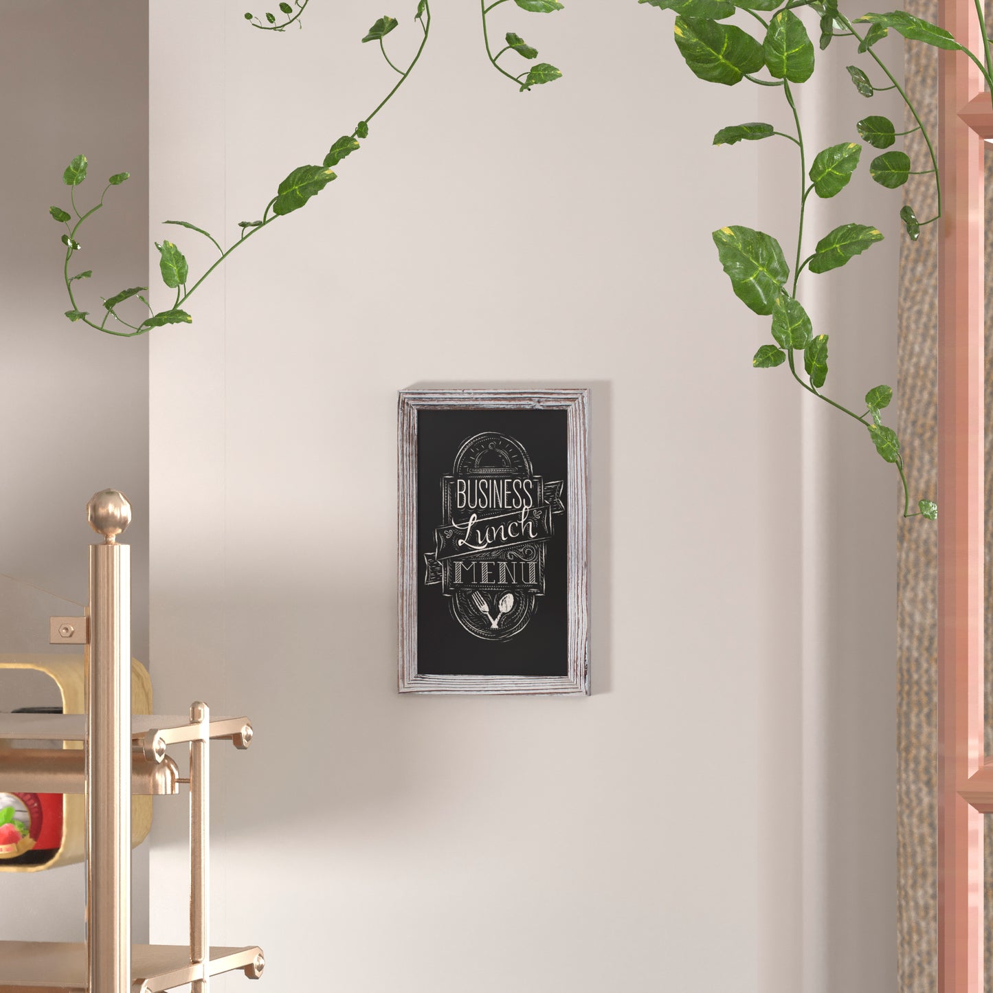 Canterbury 11" x 17" Whitewashed Wall Mount Magnetic Chalkboard Sign with Eraser, Hanging Wall Chalkboard Memo Board for Home, School, or Business White Washed