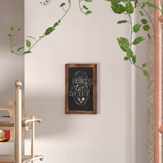 Canterbury 11" x 17" Torched Wood Wall Mount Magnetic Chalkboard Sign with Eraser, Hanging Wall Chalkboard Memo Board for Home, School, or Business Torched Brown