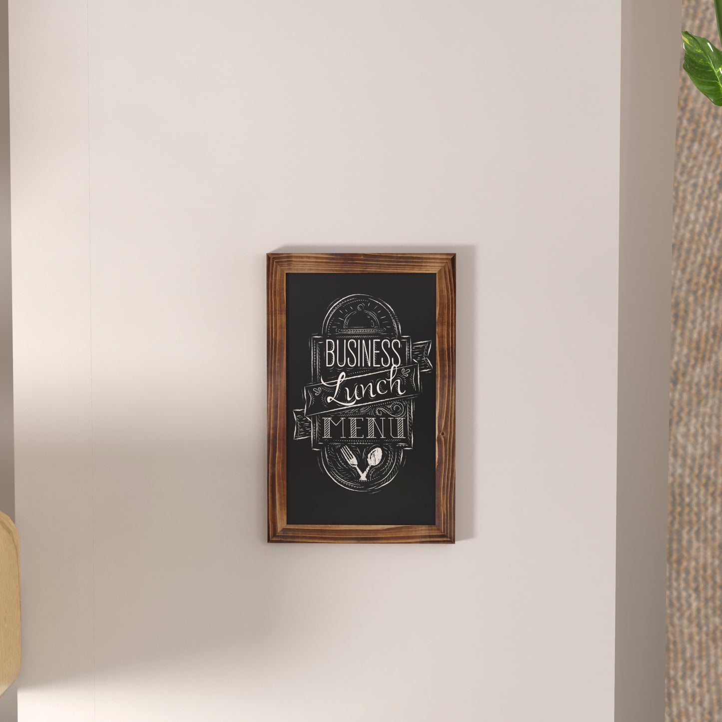Canterbury 11" x 17" Torched Wood Wall Mount Magnetic Chalkboard Sign with Eraser, Hanging Wall Chalkboard Memo Board for Home, School, or Business Torched Brown