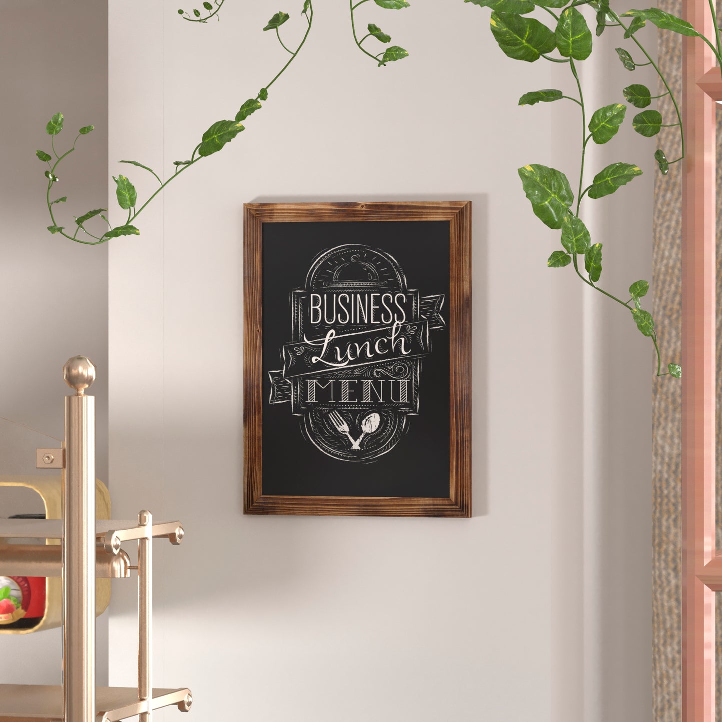 Canterbury 18" x 24" Torched Wood Wall Mount Magnetic Chalkboard Sign with Eraser, Hanging Wall Chalkboard Memo Board for Home, School, or Business Torched Brown