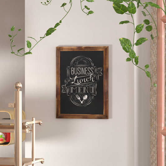 Canterbury 18" x 24" Torched Wood Wall Mount Magnetic Chalkboard Sign with Eraser, Hanging Wall Chalkboard Memo Board for Home, School, or Business Torched Brown