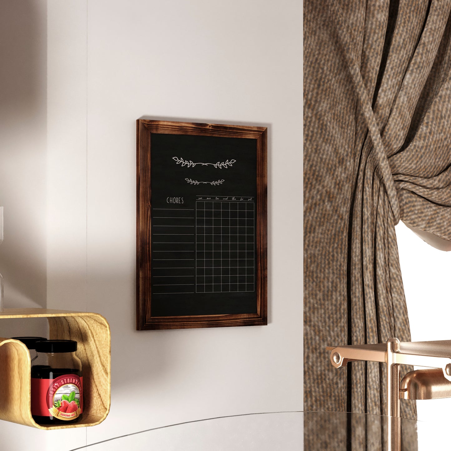 Canterbury 18" x 24" Torched Wood Wall Mount Magnetic Chalkboard Sign with Eraser, Hanging Wall Chalkboard Memo Board for Home, School, or Business Torched Brown