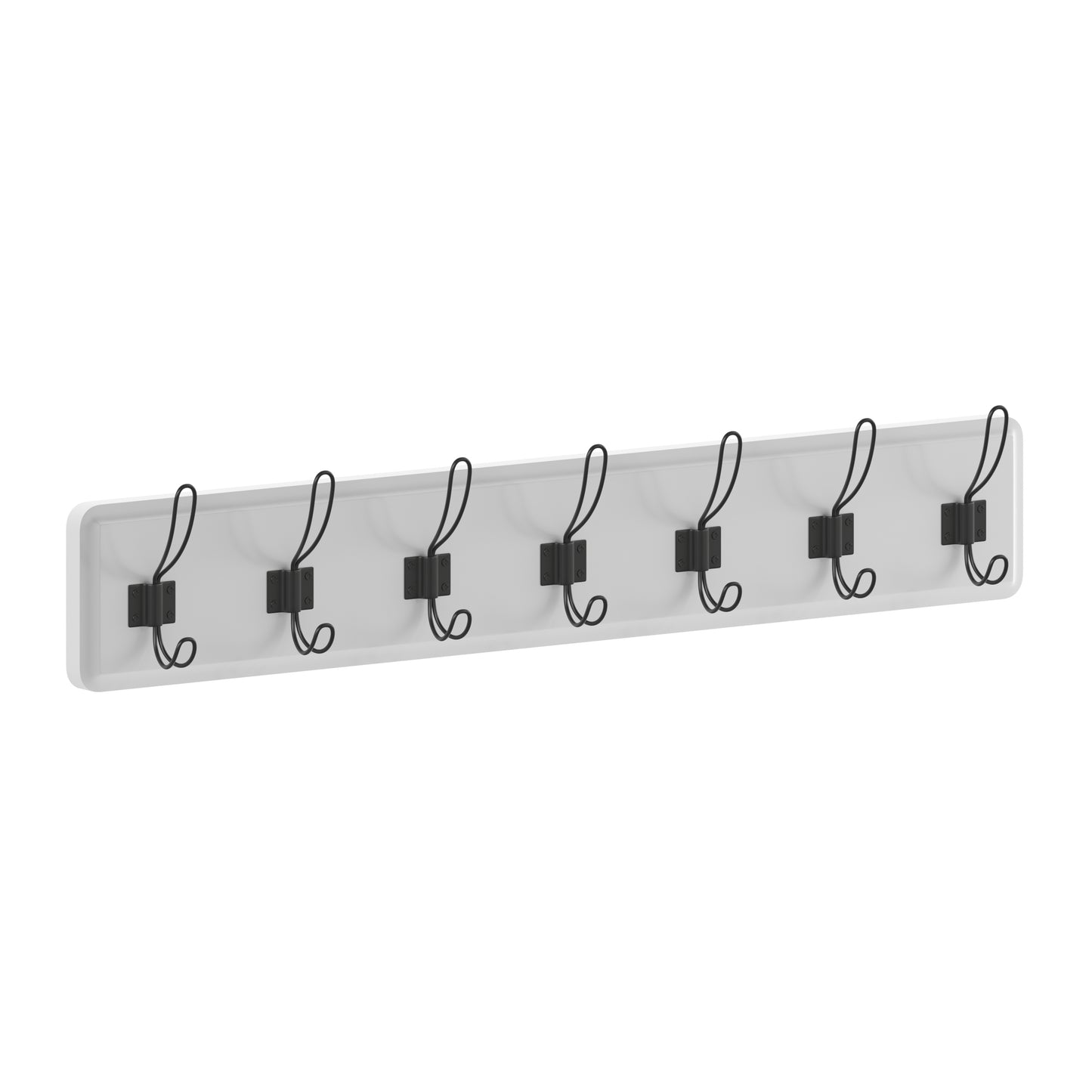 Daly Wall Mounted 34 Inch Solid White Pine Wood Storage Rack with 7 Hooks For Entryway, Kitchen, Bathroom Solid White
