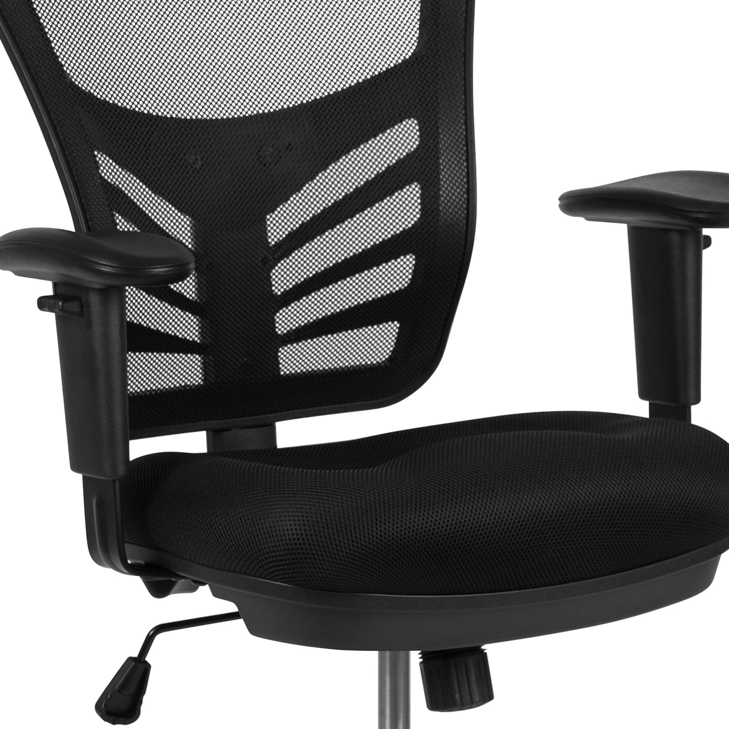 Tyler Mid-Back Black Mesh Ergonomic Drafting Chair with Adjustable Chrome Foot Ring, Adjustable Arms and Black Frame Black Mesh/Black Frame