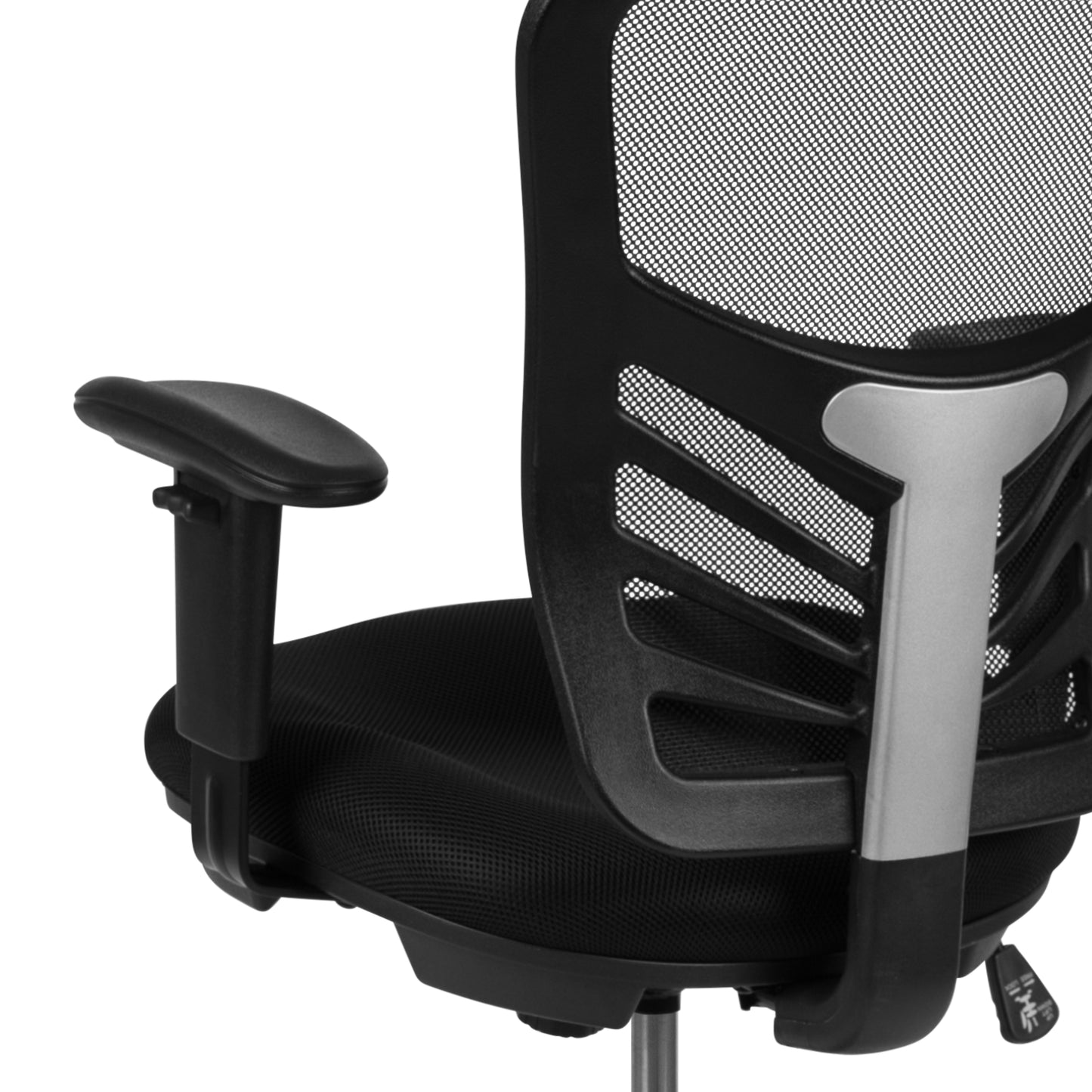 Tyler Mid-Back Black Mesh Ergonomic Drafting Chair with Adjustable Chrome Foot Ring, Adjustable Arms and Black Frame Black Mesh/Black Frame