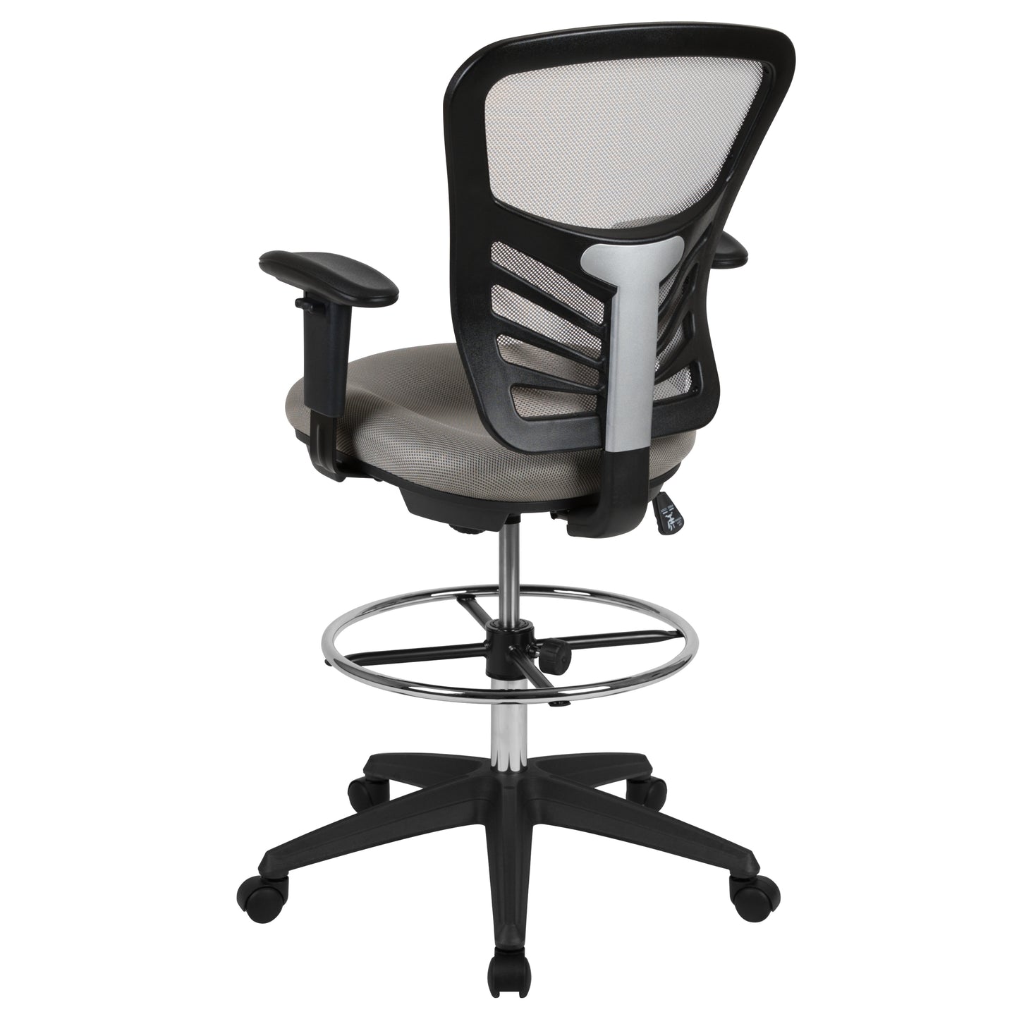 Tyler Mid-Back Light Gray Mesh Ergonomic Drafting Chair with Adjustable Chrome Foot Ring, Adjustable Arms and Black Frame Light Gray Mesh/Black Frame