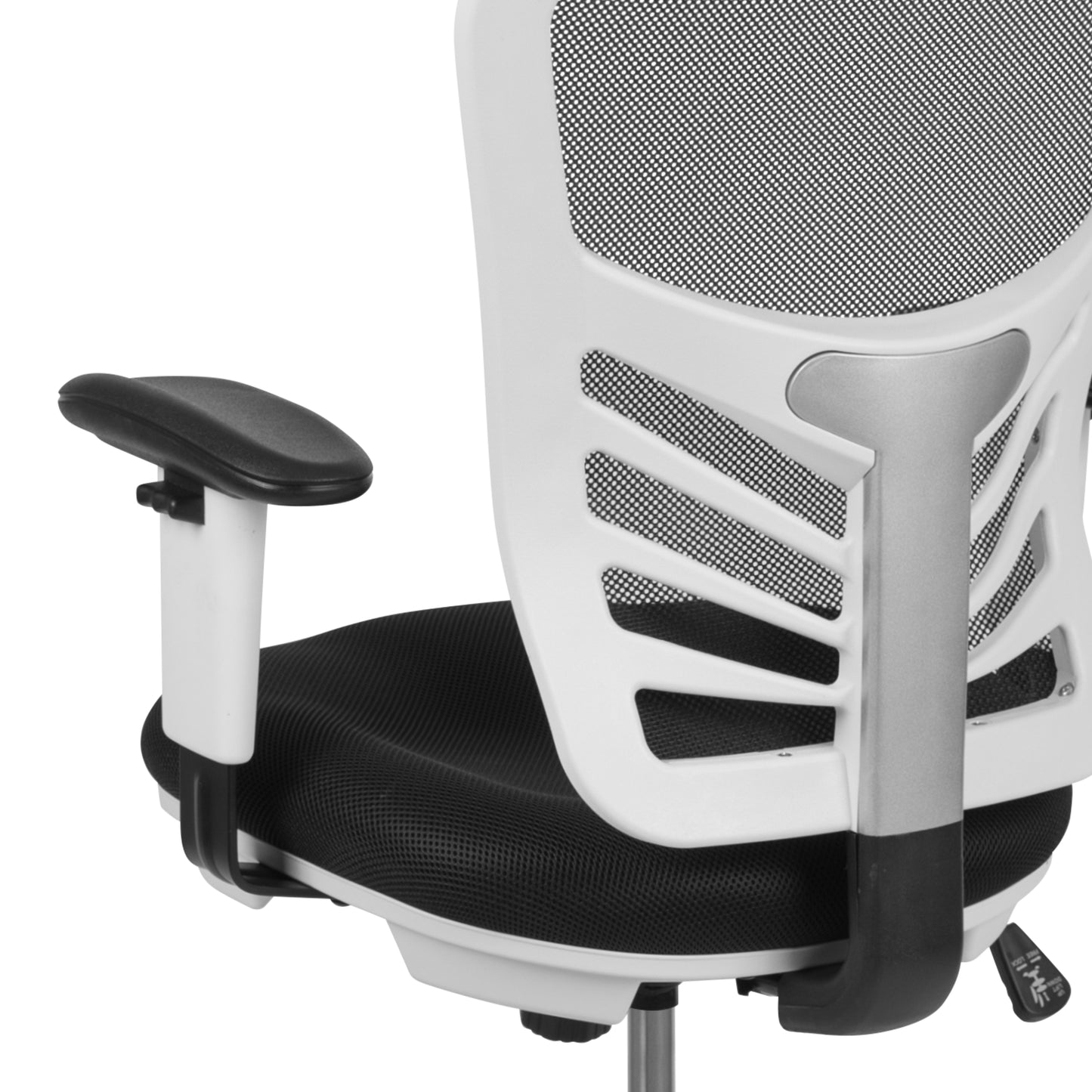 Tyler Mid-Back Black Mesh Ergonomic Drafting Chair with Adjustable Chrome Foot Ring, Adjustable Arms and White Frame Black Mesh/White Frame