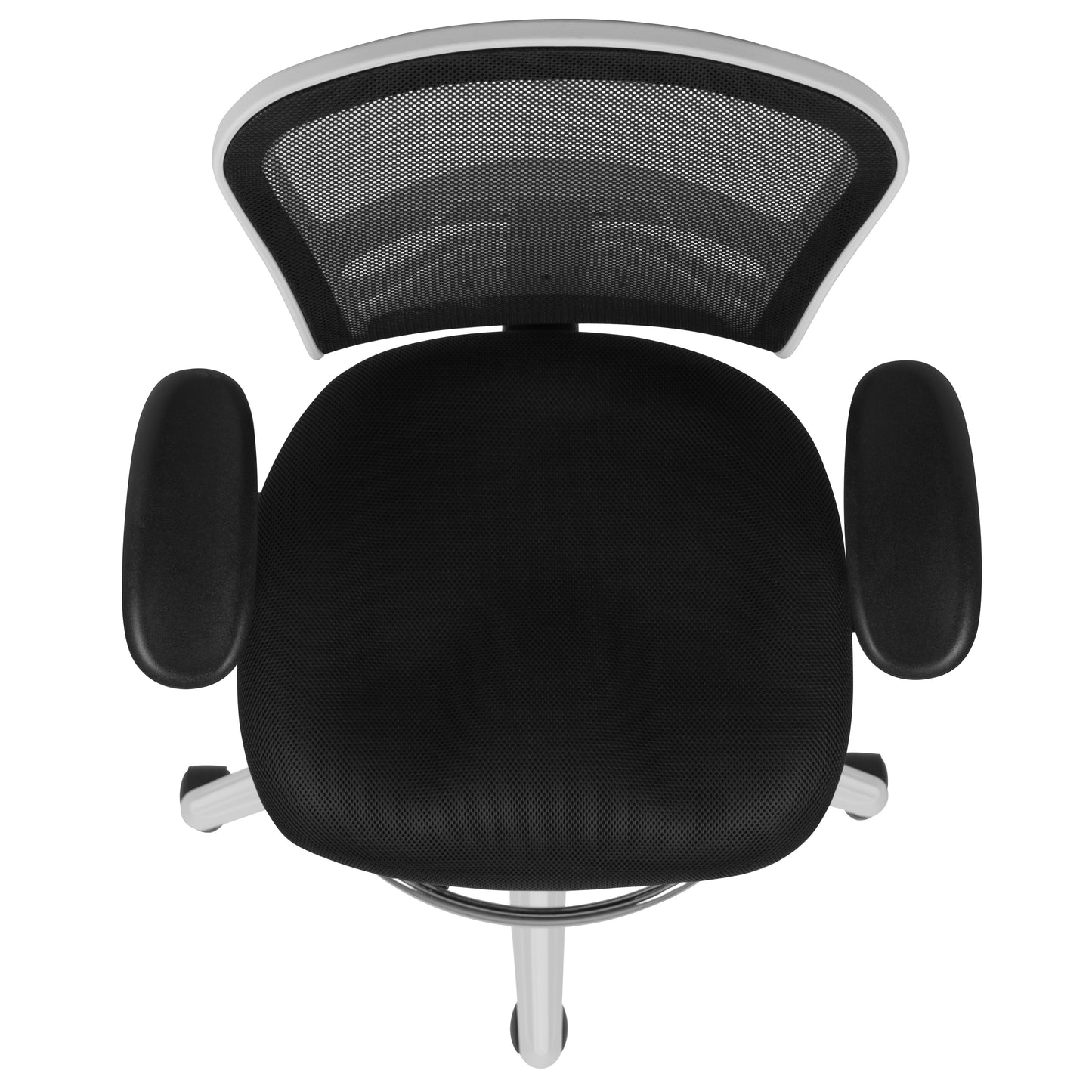 Tyler Mid-Back Black Mesh Ergonomic Drafting Chair with Adjustable Chrome Foot Ring, Adjustable Arms and White Frame Black Mesh/White Frame