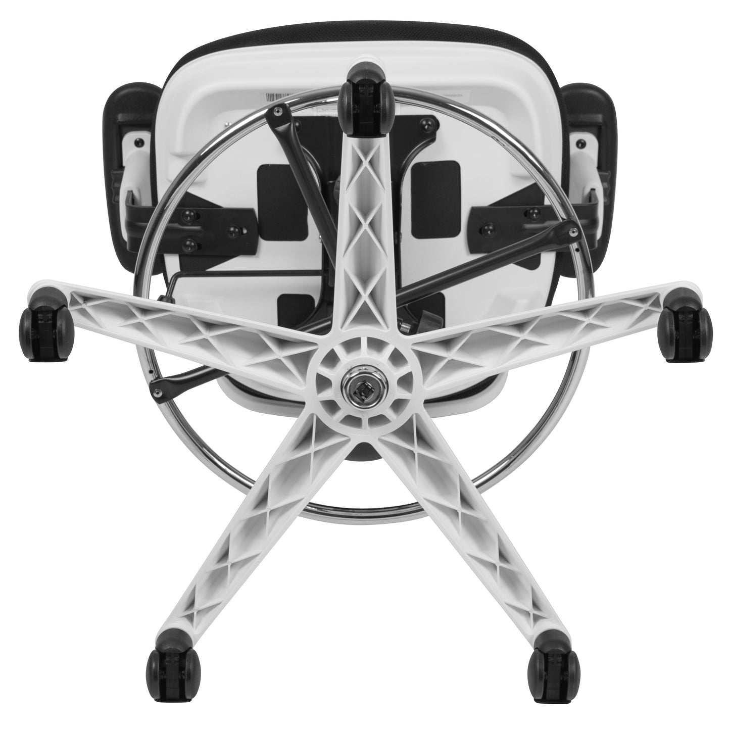 Tyler Mid-Back Black Mesh Ergonomic Drafting Chair with Adjustable Chrome Foot Ring, Adjustable Arms and White Frame Black Mesh/White Frame