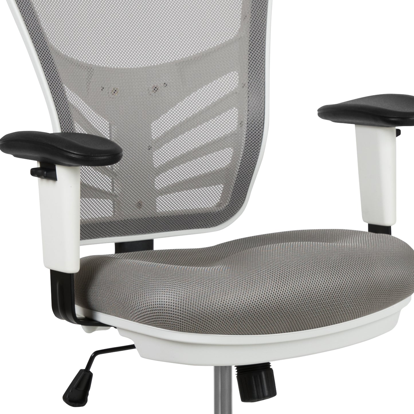 Tyler Mid-Back Light Gray Mesh Ergonomic Drafting Chair with Adjustable Chrome Foot Ring, Adjustable Arms and White Frame Light Gray Mesh/White Frame