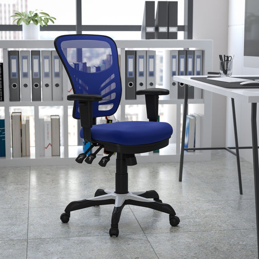 Nicholas Mid-Back Blue Mesh Multifunction Executive Swivel Ergonomic Office Chair with Adjustable Arms Blue/Black Frame HL-0001-BL-GG