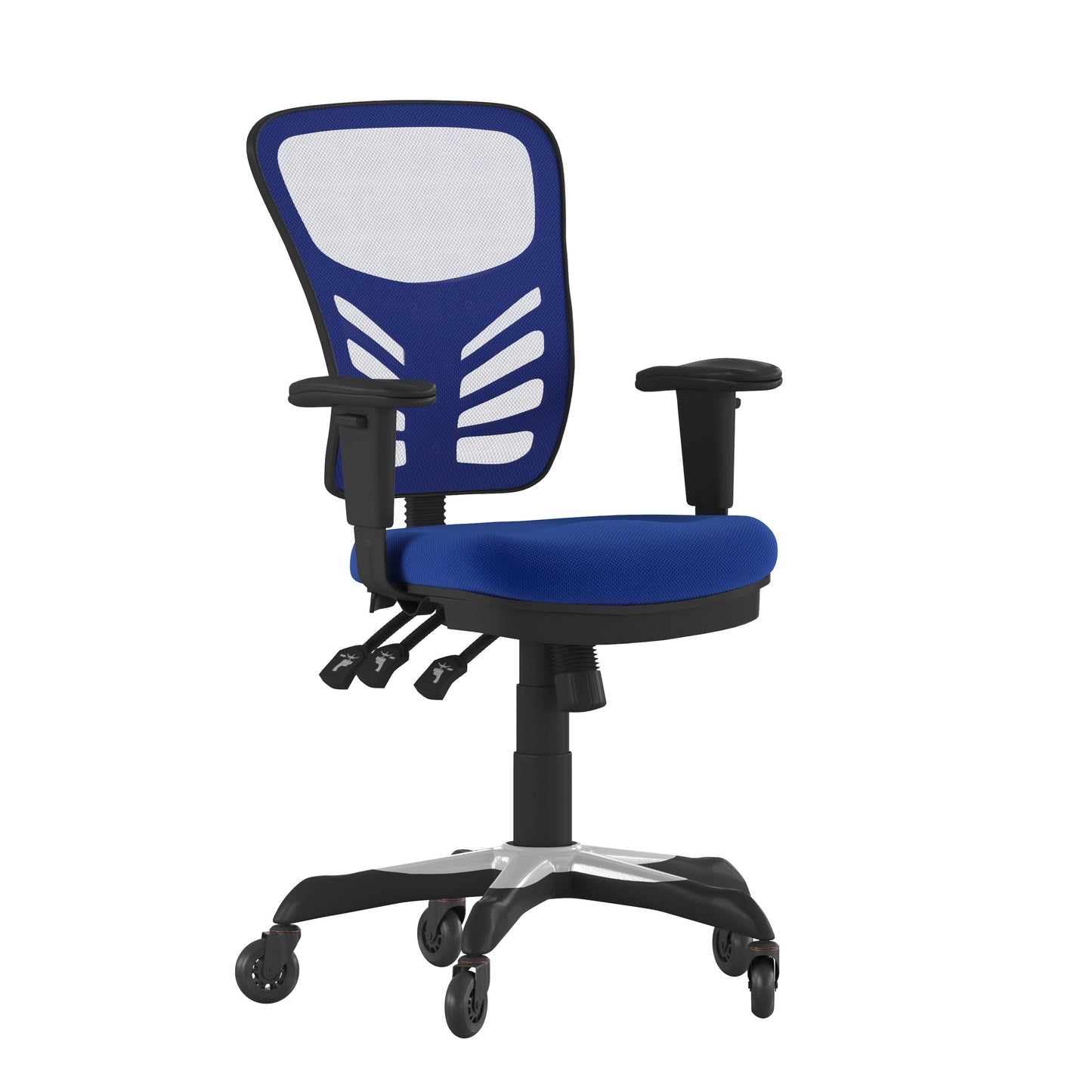 Nicholas Mid-Back Blue Mesh Multifunction Executive Swivel Ergonomic Office Chair with Adjustable Arms and Transparent Roller Wheels Blue/Black Frame