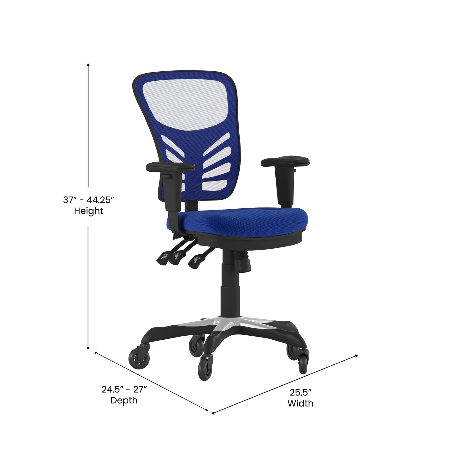 Nicholas Mid-Back Blue Mesh Multifunction Executive Swivel Ergonomic Office Chair with Adjustable Arms and Transparent Roller Wheels Blue/Black Frame