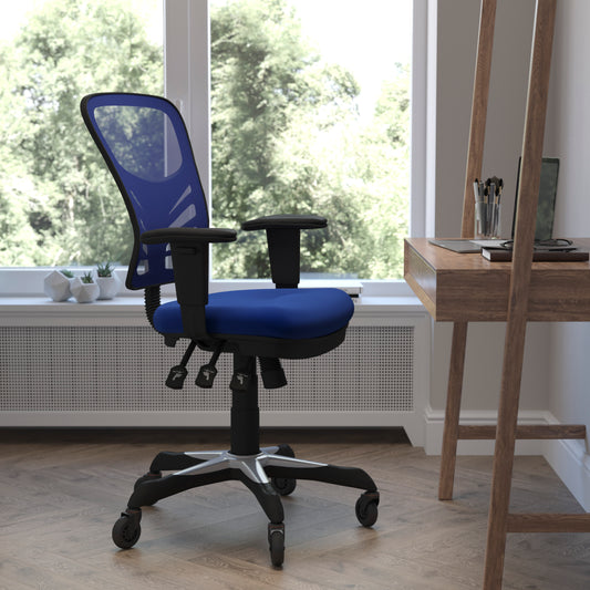 Nicholas Mid-Back Blue Mesh Multifunction Executive Swivel Ergonomic Office Chair with Adjustable Arms and Transparent Roller Wheels Blue/Black Frame HL-0001-BL-RLB-GG