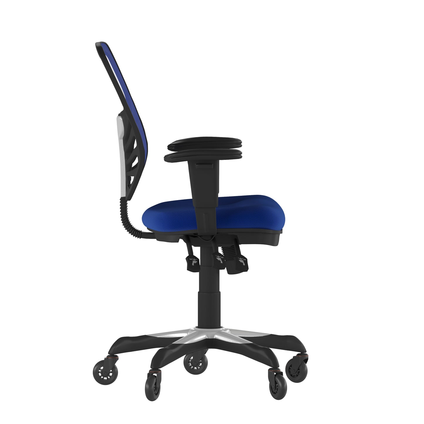 Nicholas Mid-Back Blue Mesh Multifunction Executive Swivel Ergonomic Office Chair with Adjustable Arms and Transparent Roller Wheels Blue/Black Frame