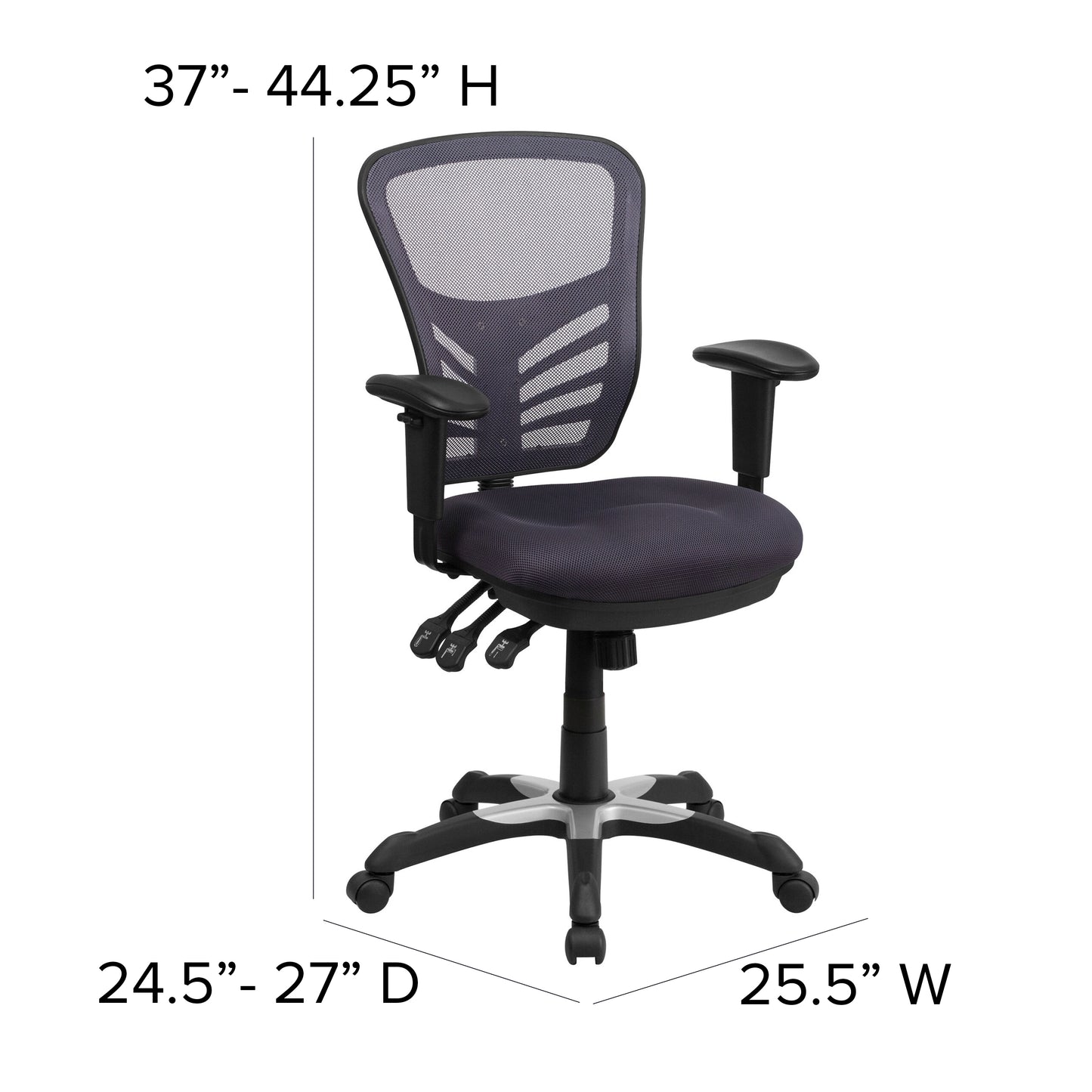 Nicholas Mid-Back Dark Gray Mesh Multifunction Executive Swivel Ergonomic Office Chair with Adjustable Arms Dark Gray/Black Frame