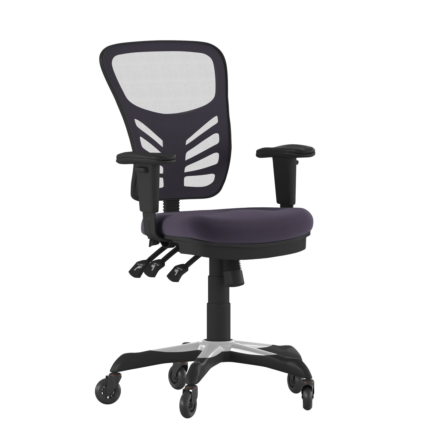 Nicholas Mid-Back Dark Gray Mesh Multifunction Executive Swivel Ergonomic Office Chair with Adjustable Arms and Transparent Roller Wheels Dark Gray/Black Frame
