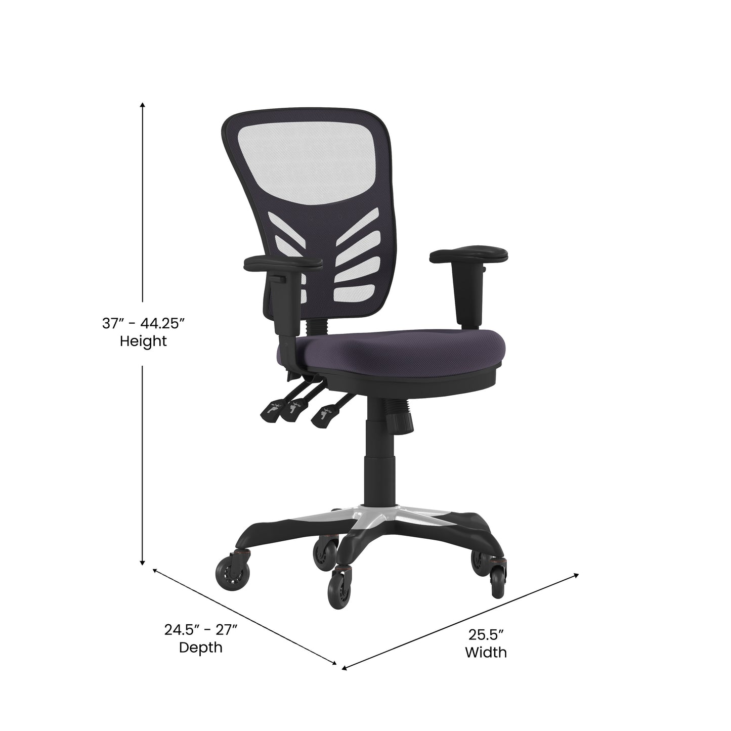 Nicholas Mid-Back Dark Gray Mesh Multifunction Executive Swivel Ergonomic Office Chair with Adjustable Arms and Transparent Roller Wheels Dark Gray/Black Frame