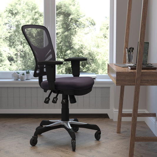 Nicholas Mid-Back Dark Gray Mesh Multifunction Executive Swivel Ergonomic Office Chair with Adjustable Arms and Transparent Roller Wheels Dark Gray/Black Frame HL-0001-DK-GY-RLB-GG