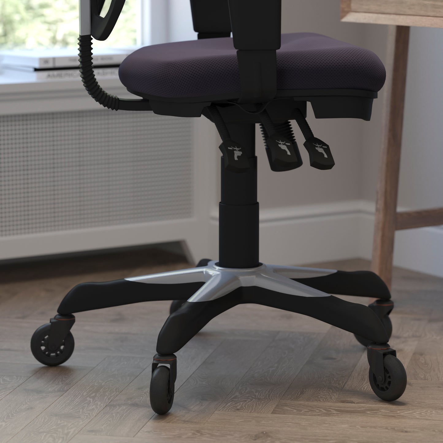 Nicholas Mid-Back Dark Gray Mesh Multifunction Executive Swivel Ergonomic Office Chair with Adjustable Arms and Transparent Roller Wheels Dark Gray/Black Frame