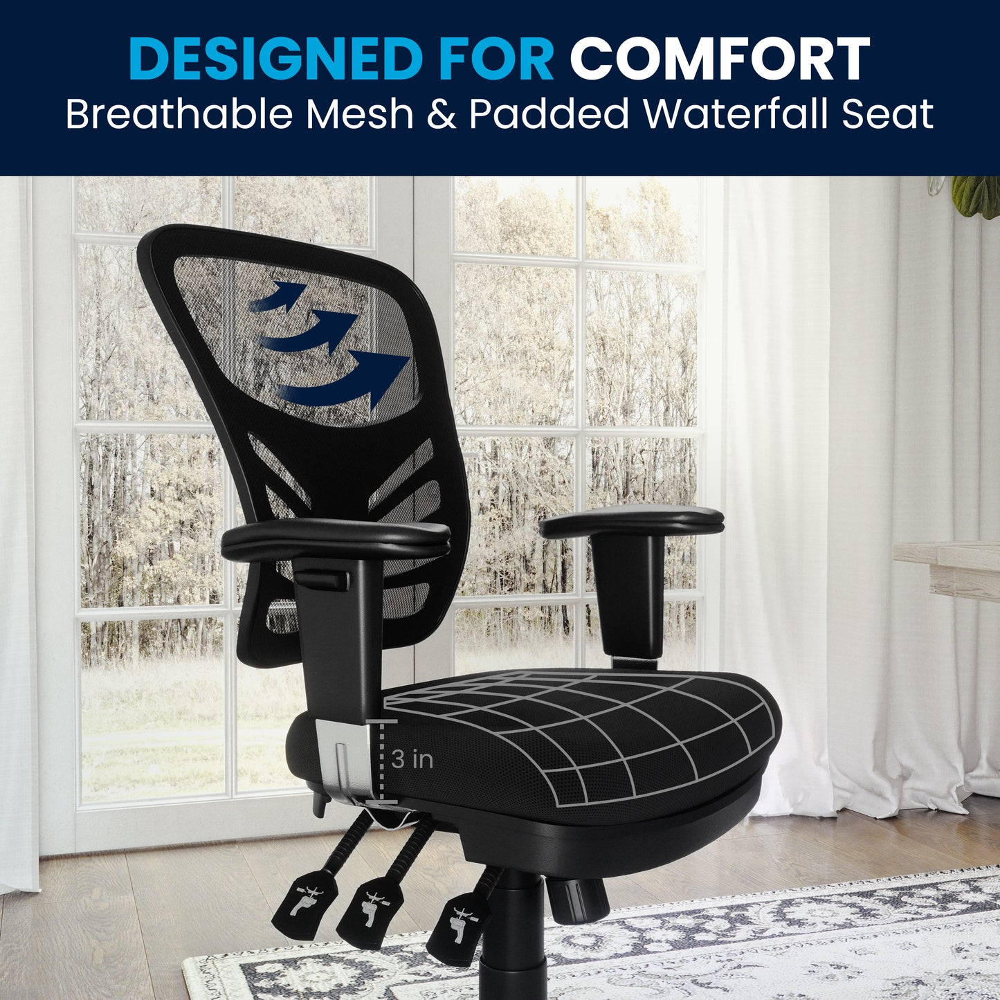 Nicholas Mid-Back Black Mesh Multifunction Executive Swivel Ergonomic Office Chair with Adjustable Arms Black/Black Frame