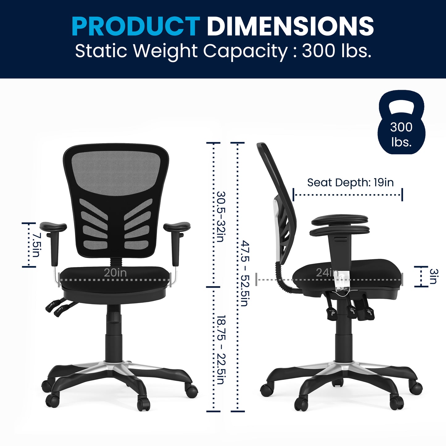 Nicholas Mid-Back Black Mesh Multifunction Executive Swivel Ergonomic Office Chair with Adjustable Arms Black/Black Frame