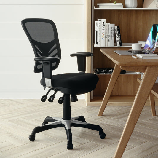 Nicholas Mid-Back Black Mesh Multifunction Executive Swivel Ergonomic Office Chair with Adjustable Arms Black/Black Frame HL-0001-GG