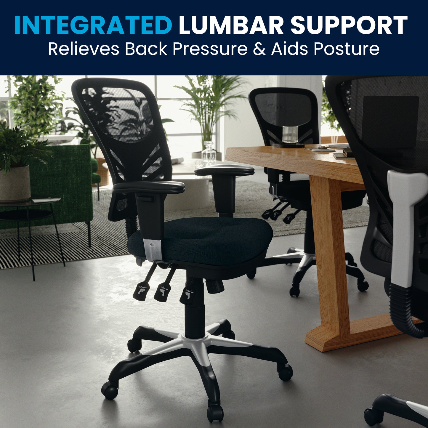 Nicholas Mid-Back Black Mesh Multifunction Executive Swivel Ergonomic Office Chair with Adjustable Arms Black/Black Frame