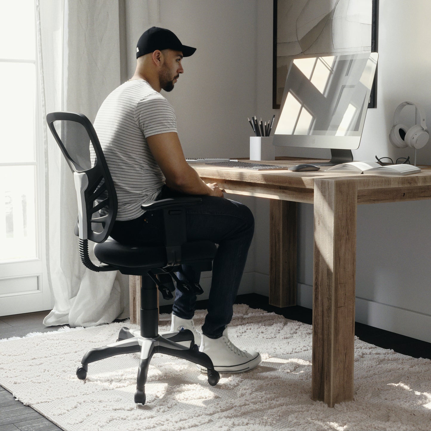 Nicholas Mid-Back Black Mesh Multifunction Executive Swivel Ergonomic Office Chair with Adjustable Arms Black/Black Frame